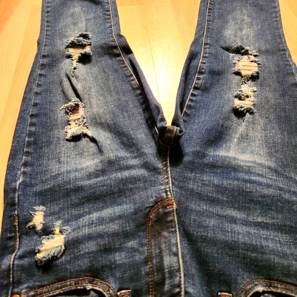 Judy Blue Jeans Dark Wash Distressed Denim Relaxed Fit Raw Hem Stretch Size 1/25 - Picture 6 of 10